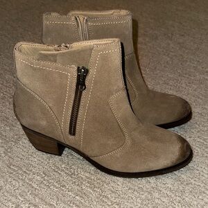 Earth Suede Ankle Booties in Taupe with Side Zip